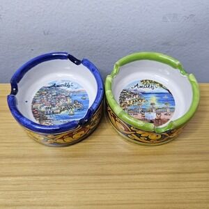 Vintage Terracotta Glazed Ashtray Amalfi Coast  Made in Italy Set of 2 Ceramic